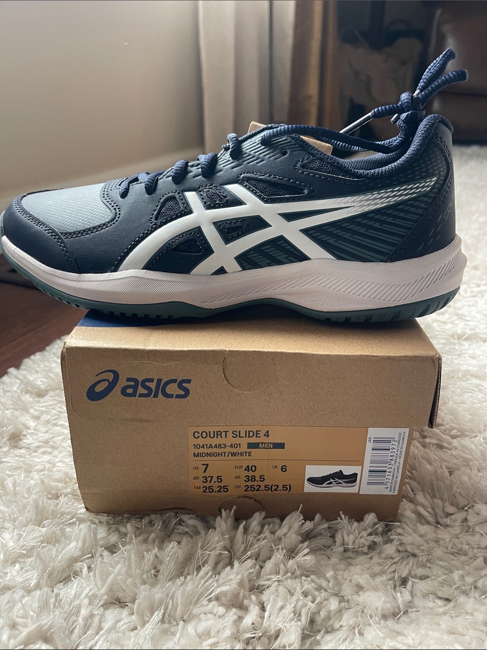 Asics Court Slide 4 Sneakers - Midnight Navy & White mens 7/womens 8.5.
